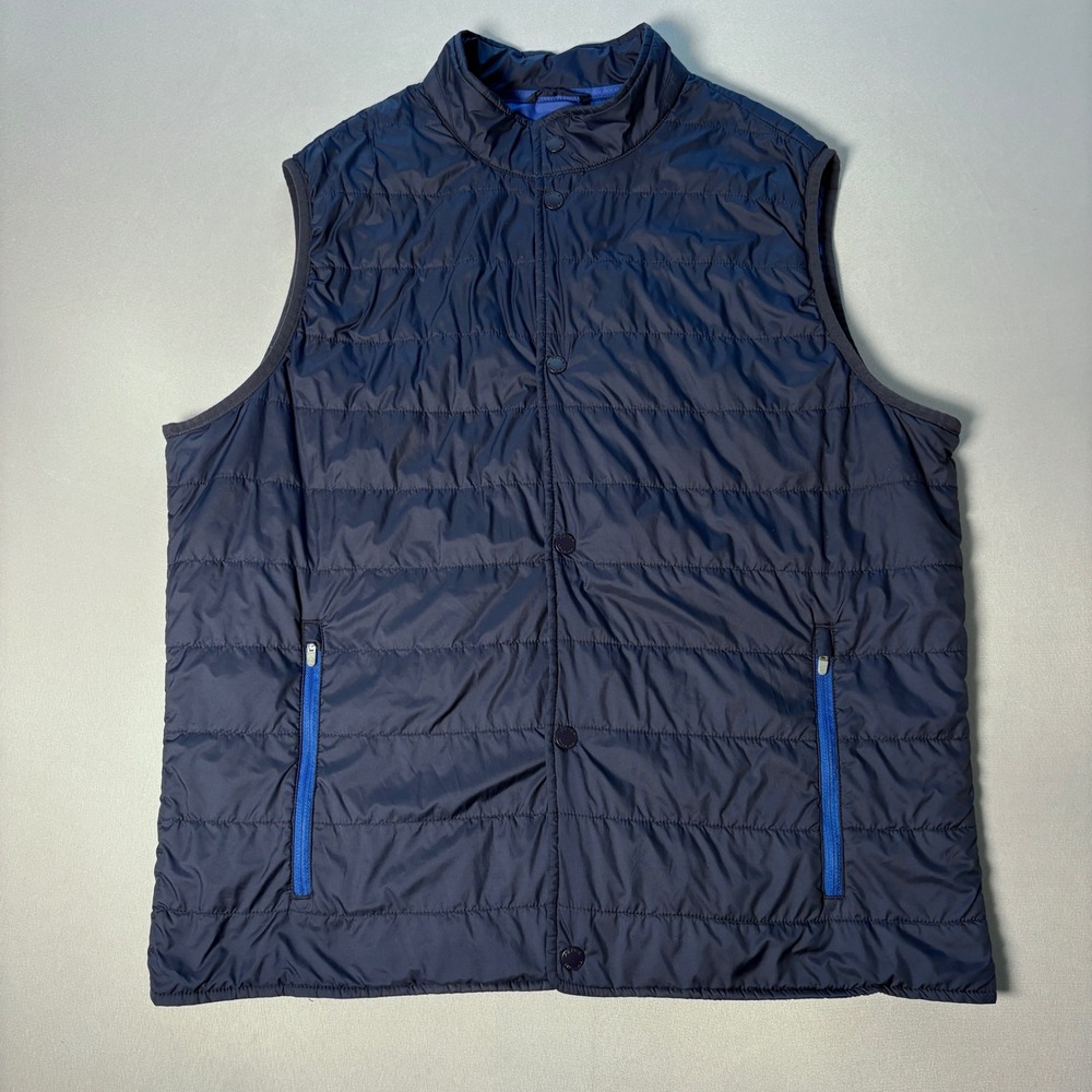 Peter Millar Mens Navy Blue Quilted Snap Front Insulated Vest Large